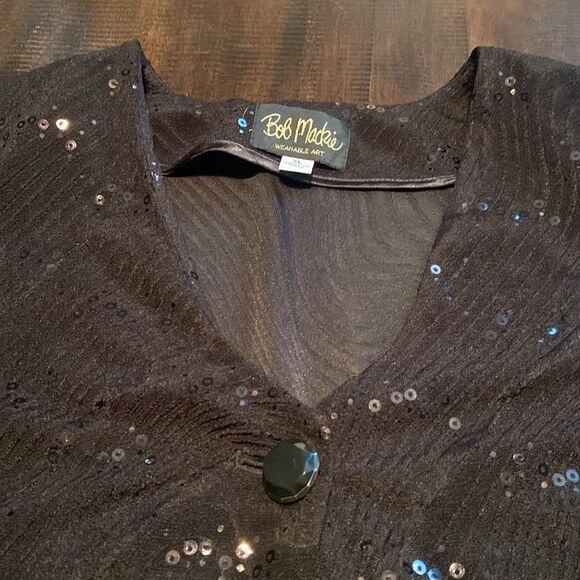 Vintage Bob Mackie Wearable Art Black Sequins Skirt Set Size XL Top Large skirt - Picture 3 of 11